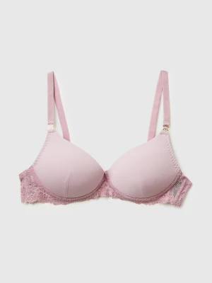 Benetton, Padded Bra With Lace, Size: 1°, Pink, Women United Colors of Benetton