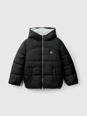 Benetton, Padded Jacket With Teddy Interior, Size: XL, Black, Kids United Colors of Benetton