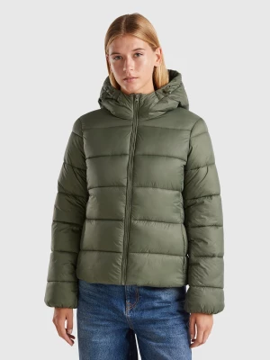 Benetton, Padded Puffer Jacket With Recycled Wadding, size L, Military Green, Women United Colors of Benetton