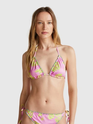 Benetton, Padded Triangle Bikini Top With Flower Print, size 1°, Pink, Women United Colors of Benetton