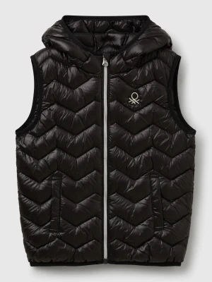 Benetton, Padded Vest With Hood, Size: M, Black, Kids United Colors of Benetton
