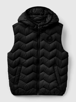 Benetton, Padded Vest With Hood, size XL, Black, Kids United Colors of Benetton