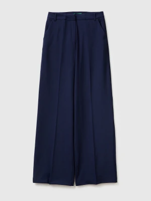 Benetton, Palazzo Trousers, Dark Blue, Women United Colors of Benetton