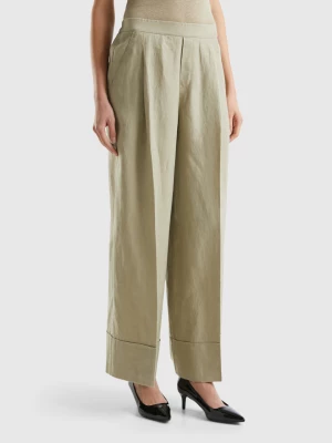 Benetton, Palazzo Trousers In 100% Linen, size S, Light Green, Women United Colors of Benetton