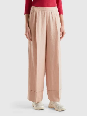 Benetton, Palazzo Trousers In 100% Linen, size S, Nude, Women United Colors of Benetton