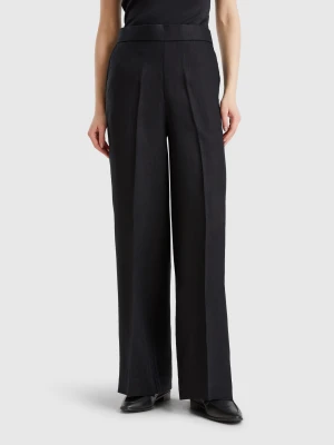 Zdjęcie produktu Benetton, Palazzo Trousers In 100% Linen, size XXS, Black, Women United Colors of Benetton