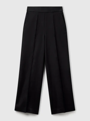 Benetton, Palazzo Trousers In 100% Linen, Size: XXS, Black, Women United Colors of Benetton