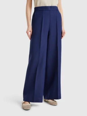 Zdjęcie produktu Benetton, Palazzo Trousers In 100% Linen, size XXS, Dark Blue, Women United Colors of Benetton