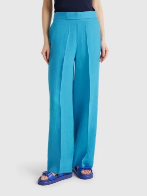 Zdjęcie produktu Benetton, Palazzo Trousers In 100% Linen, size XXS, Turquoise, Women United Colors of Benetton