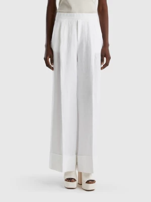 Benetton, Palazzo Trousers In 100% Linen, size XXS, White, Women United Colors of Benetton