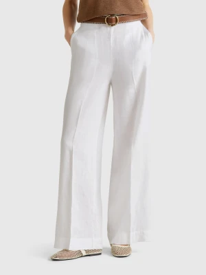 Benetton, Palazzo Trousers In 100% Linen, size XXS, White, Women United Colors of Benetton