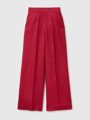 Benetton, Palazzo Trousers In Pure Linen, Size: XS, Strawberry, Women United Colors of Benetton
