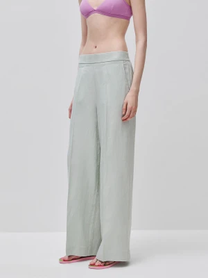Benetton, Palazzo Trousers In Pure Linen, Size: XS, Light Green, Women United Colors of Benetton