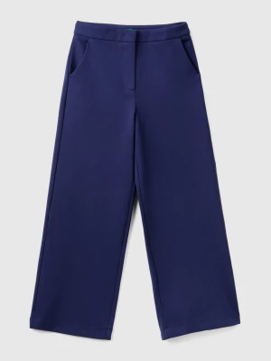 Benetton, Palazzo Trousers In Viscose Blend, size 2XL, Dark Blue, Kids United Colors of Benetton