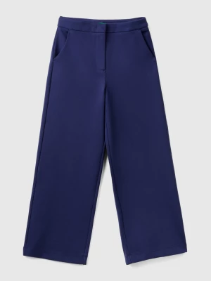 Benetton, Palazzo Trousers In Viscose Blend, size L, Dark Blue, Kids United Colors of Benetton