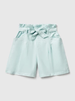Benetton, Paperbag Bermudas In Linen Blend, size XL, Aqua, Kids United Colors of Benetton