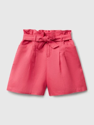 Benetton, Paperbag Bermudas In Linen Blend, size M, Cyclamen, Kids United Colors of Benetton