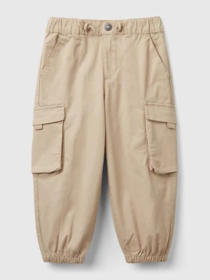 Benetton, Parachute Trousers In Stretch Cotton, size 110, Beige, Kids United Colors of Benetton