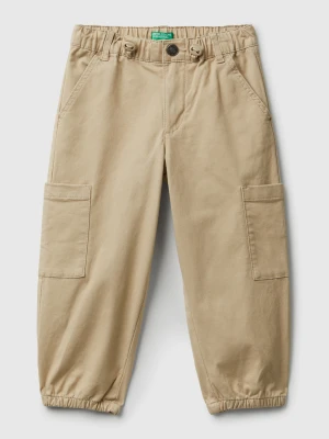 Benetton, Parachute Trousers In Stretch Cotton, Size: 116, Beige, Kids United Colors of Benetton