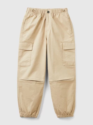 Benetton, Parachute Trousers In Stretch Cotton, size 2XL, Beige, Kids United Colors of Benetton