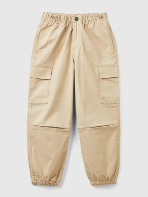 Benetton, Parachute Trousers In Stretch Cotton, size 3XL, Beige, Kids United Colors of Benetton