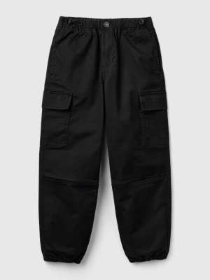 Benetton, Parachute Trousers In Stretch Cotton, size 3XL, Black, Kids United Colors of Benetton