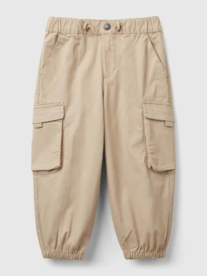 Benetton, Parachute Trousers In Stretch Cotton, size 90, Beige, Kids United Colors of Benetton