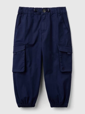 Benetton, Parachute Trousers In Stretch Cotton, size 90, Dark Blue, Kids United Colors of Benetton