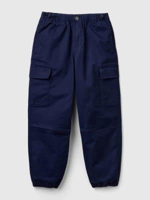 Benetton, Parachute Trousers In Stretch Cotton, size L, Dark Blue, Kids United Colors of Benetton