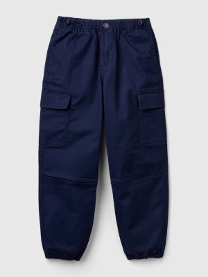 Benetton, Parachute Trousers In Stretch Cotton, size L, Dark Blue, Kids United Colors of Benetton