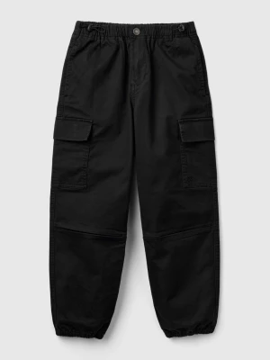 Benetton, Parachute Trousers In Stretch Cotton, size M, Black, Kids United Colors of Benetton