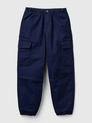 Benetton, Parachute Trousers In Stretch Cotton, size M, Dark Blue, Kids United Colors of Benetton