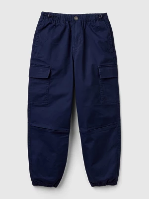 Benetton, Parachute Trousers In Stretch Cotton, size M, Dark Blue, Kids United Colors of Benetton