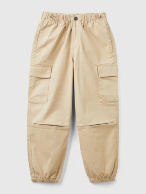 Benetton, Parachute Trousers In Stretch Cotton, size S, Beige, Kids United Colors of Benetton