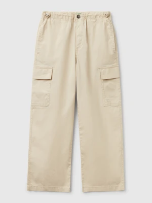 Benetton, Parachute Trousers In Stretch Cotton, size XL, Beige, Kids United Colors of Benetton