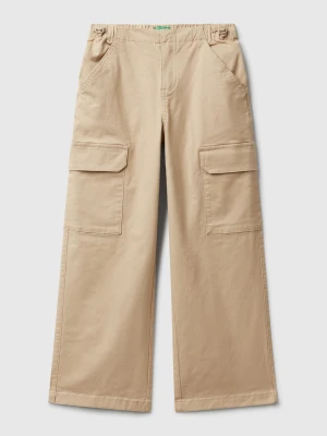 Benetton, Parachute Trousers In Stretch Cotton, Size: XL, Beige, Kids United Colors of Benetton