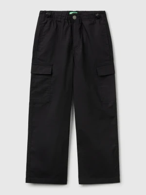 Benetton, Parachute Trousers In Stretch Cotton, size XL, Black, Kids United Colors of Benetton