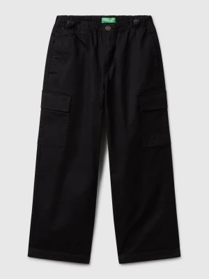 Benetton, Parachute Trousers In Stretch Cotton, Size: XL, Black, Kids United Colors of Benetton