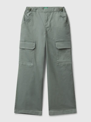 Benetton, Parachute Trousers In Stretch Cotton, Size: XL, Military Green, Kids United Colors of Benetton