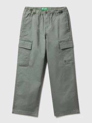 Benetton, Parachute Trousers In Stretch Cotton, size XL, Military Green, Kids United Colors of Benetton