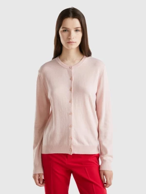 Benetton, Pastel Pink Cardigan In Wool And Cashmere Blend, size L, Pastel Pink, Women United Colors of Benetton