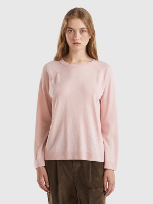 Benetton, Pastel Pink Crew Neck Sweater In Wool And Cashmere Blend, size L, Pastel Pink, Women United Colors of Benetton