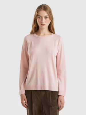 Benetton, Pastel Pink Crew Neck Sweater In Wool And Cashmere Blend, size L, Pastel Pink, Women United Colors of Benetton