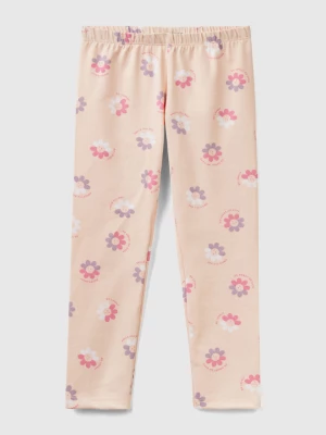 Benetton, Pastel Pink Leggings With Floral Print, size 104, Pastel Pink, Kids United Colors of Benetton