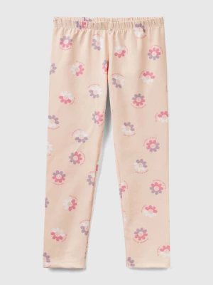 Benetton, Pastel Pink Leggings With Floral Print, size 90, Pastel Pink, Kids United Colors of Benetton