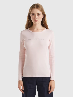 Benetton, Pastel Pink Long Sleeve T-shirt In 100% Cotton, size L, Pastel Pink, Women United Colors of Benetton