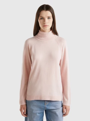 Benetton, Pastel Pink Turtleneck In Wool And Cashmere Blend, size XS, Pastel Pink, Women United Colors of Benetton