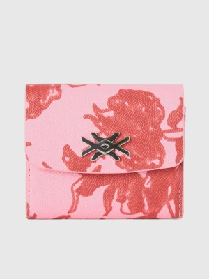 Benetton, Pastel Pink Wallet With Floral Print, size OS, Pastel Pink, Women United Colors of Benetton