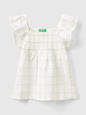 Benetton, Pattern Blouse In Linen Blend, size XL, White, Kids United Colors of Benetton
