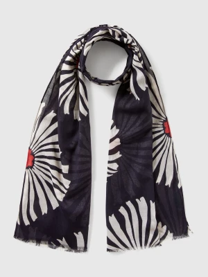 Benetton, Pattern Scarf In Linen Blend, size OS, Blue, Women United Colors of Benetton